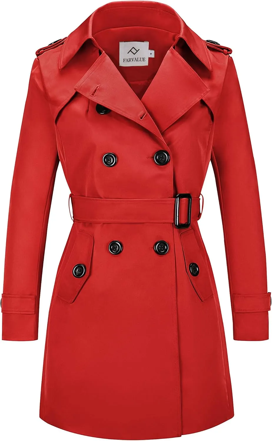 Women's Waterproof Trench Coat Double-Breasted Classic Lapel Petite Overcoat Belted Slim Outerwear Coat