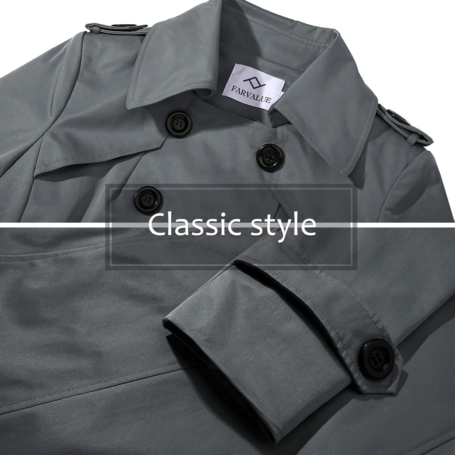 Women's Waterproof Trench Coat Double-Breasted Classic Lapel Petite Overcoat Belted Slim Outerwear Coat