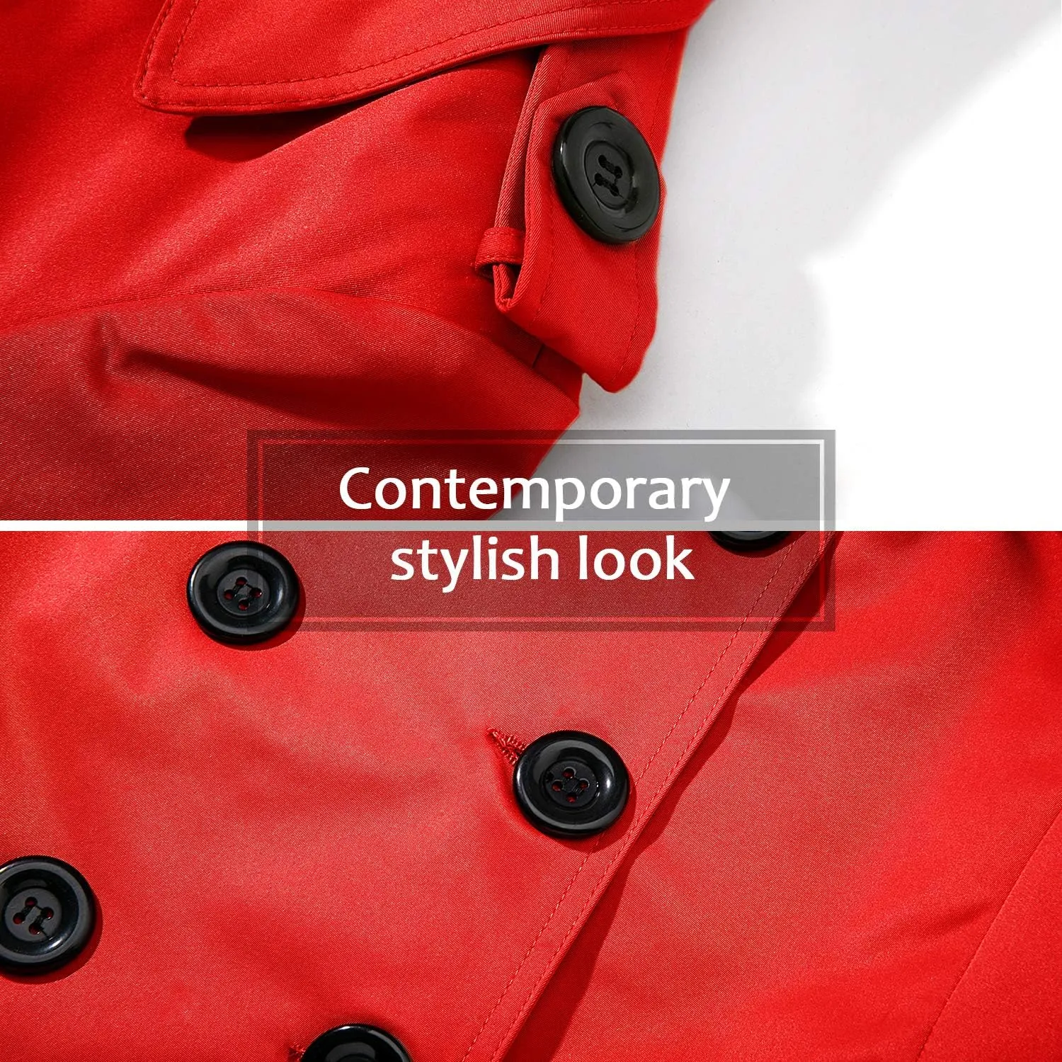 Women's Waterproof Trench Coat Double-Breasted Classic Lapel Petite Overcoat Belted Slim Outerwear Coat