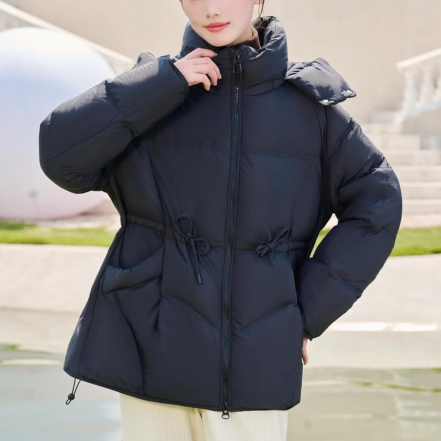 Women's Winter Coats Lightweight Jacket Hooded Warm Cropped Puffer Jacket Windproof Down Coat With Drawstring