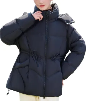Women's Winter Coats Lightweight Jacket Hooded Warm Cropped Puffer Jacket Windproof Down Coat With Drawstring
