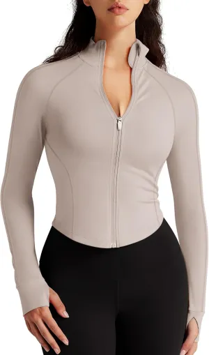 Womens Zip Up Bbl Jacket Lightweight Cropped Athletic Jacket Track Gym Workout Jackets for Running Yoga Hiking
