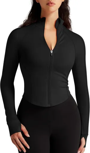Womens Zip Up Bbl Jacket Lightweight Cropped Athletic Jacket Track Gym Workout Jackets for Running Yoga Hiking