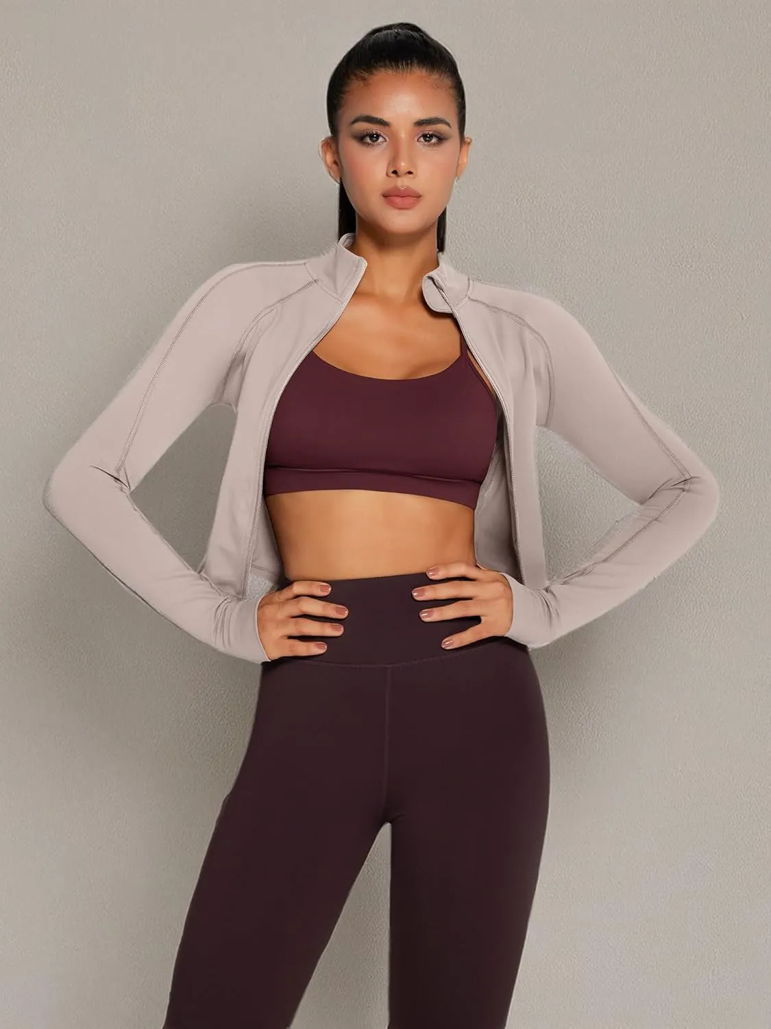 Womens Zip Up Bbl Jacket Lightweight Cropped Athletic Jacket Track Gym Workout Jackets for Running Yoga Hiking