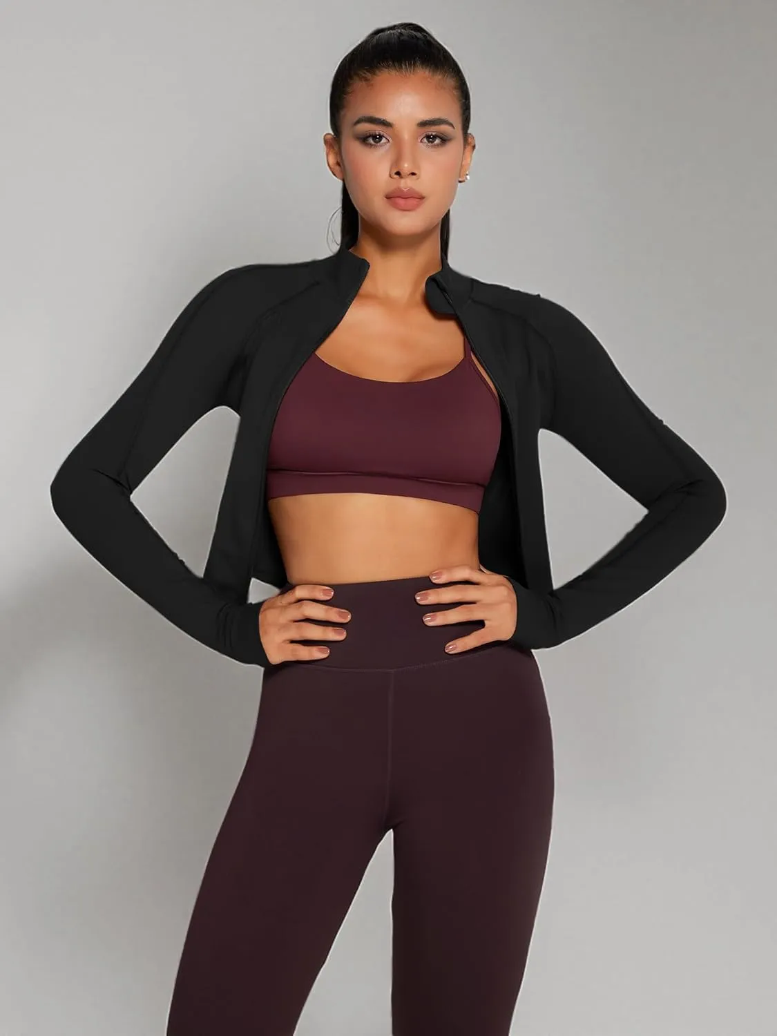 Womens Zip Up Bbl Jacket Lightweight Cropped Athletic Jacket Track Gym Workout Jackets for Running Yoga Hiking