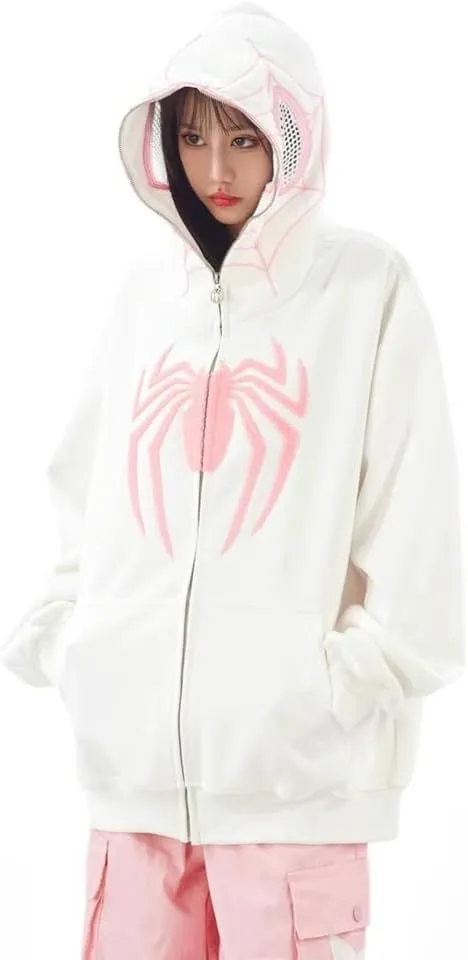 Y2K Hip Hop Spider Hoodie for Women Men Graphic Full Zip up Hoodies Oversized Kawaii gothic punk Hoodies Jacket