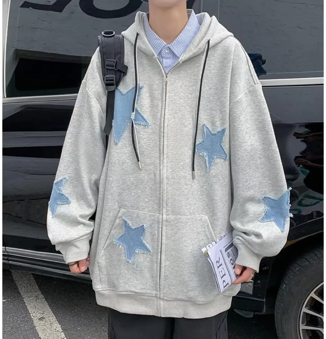 Y2k Hoodie Men Zip Hoodie Y2k Jacket Star Graphic Hoodies Sweatshirt Grunge Harajuku Hip Hop Streetwear