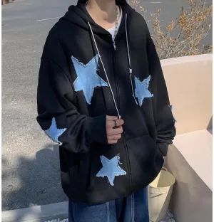 Y2k Hoodie Men Zip Hoodie Y2k Jacket Star Graphic Hoodies Sweatshirt Grunge Harajuku Hip Hop Streetwear