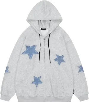 Y2k Hoodie Men Zip Hoodie Y2k Jacket Star Graphic Hoodies Sweatshirt Grunge Harajuku Hip Hop Streetwear