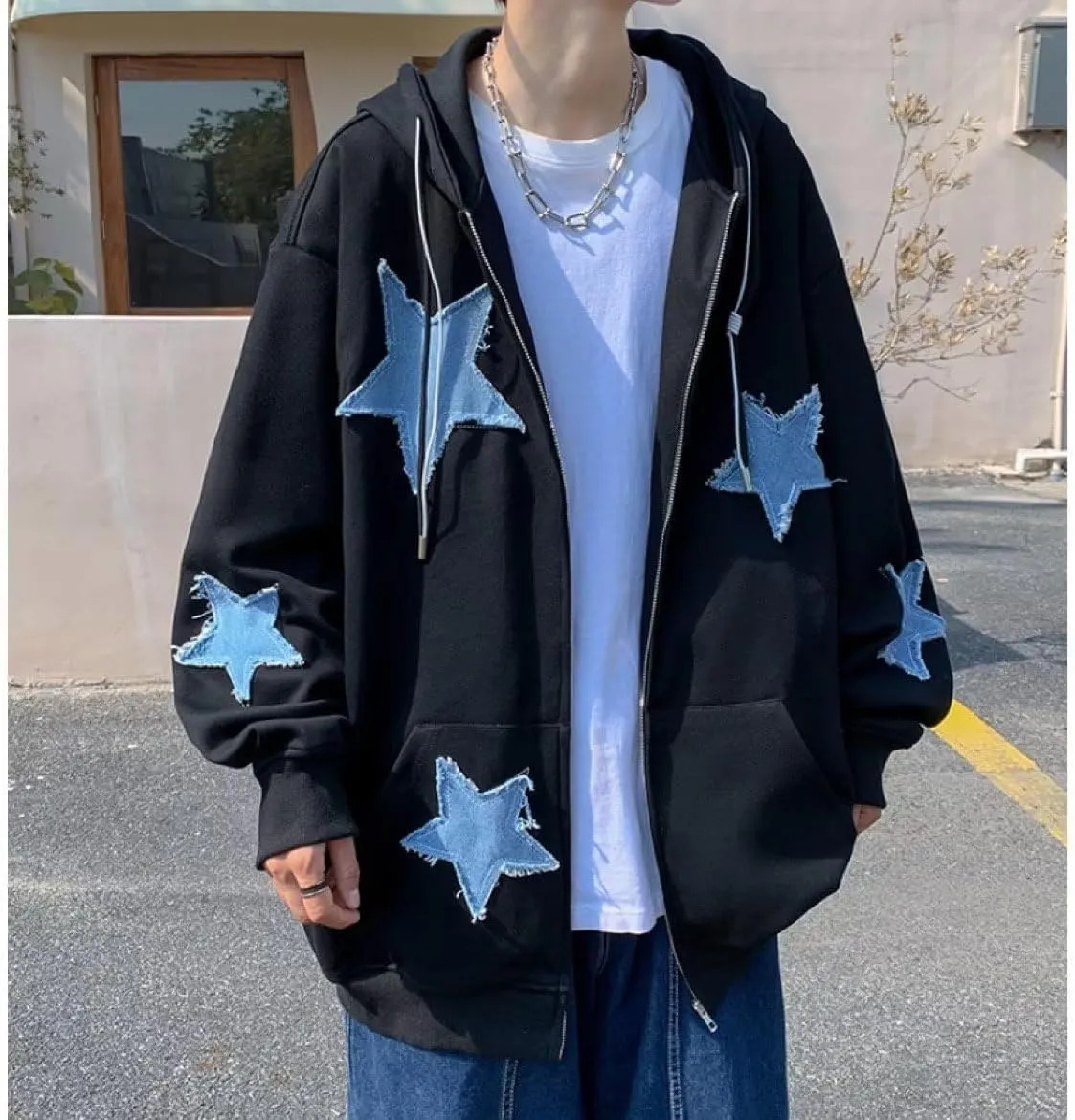 Y2k Hoodie Men Zip Hoodie Y2k Jacket Star Graphic Hoodies Sweatshirt Grunge Harajuku Hip Hop Streetwear