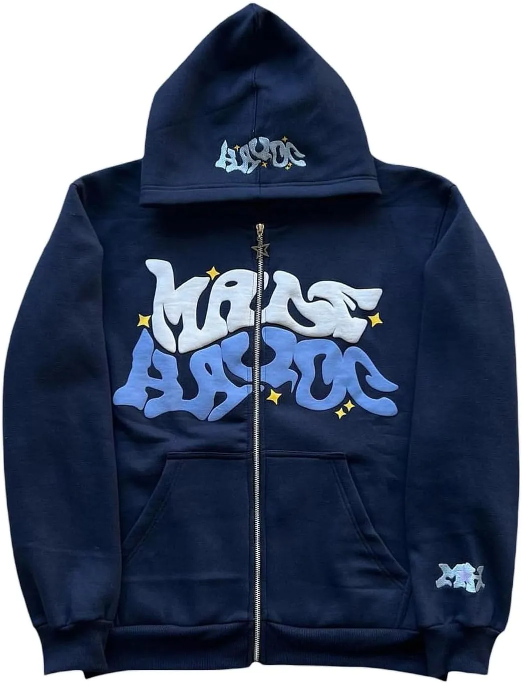 Y2k Hoodies Puff Print Hoodie Grunge Graphic Zip Up Hoodies Y2k Jacket Hip Hop Streetwear Aesthetic Sweatshirts
