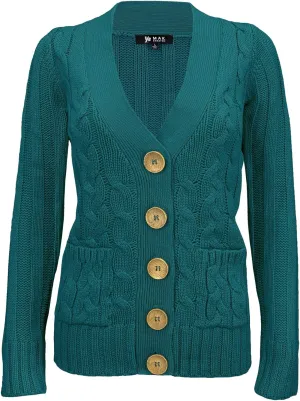 YEMAK Women's Knit Cardigan Sweater  Long Sleeve V-Neck Button Down Cable Knitted Two Pocket Basic Casual Soft Jacket