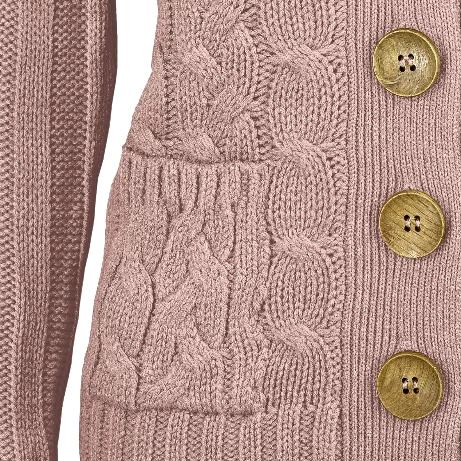 YEMAK Women's Knit Cardigan Sweater  Long Sleeve V-Neck Button Down Cable Knitted Two Pocket Basic Casual Soft Jacket