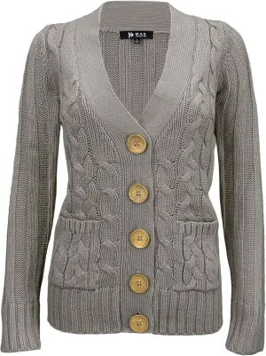 YEMAK Women's Knit Cardigan Sweater  Long Sleeve V-Neck Button Down Cable Knitted Two Pocket Basic Casual Soft Jacket