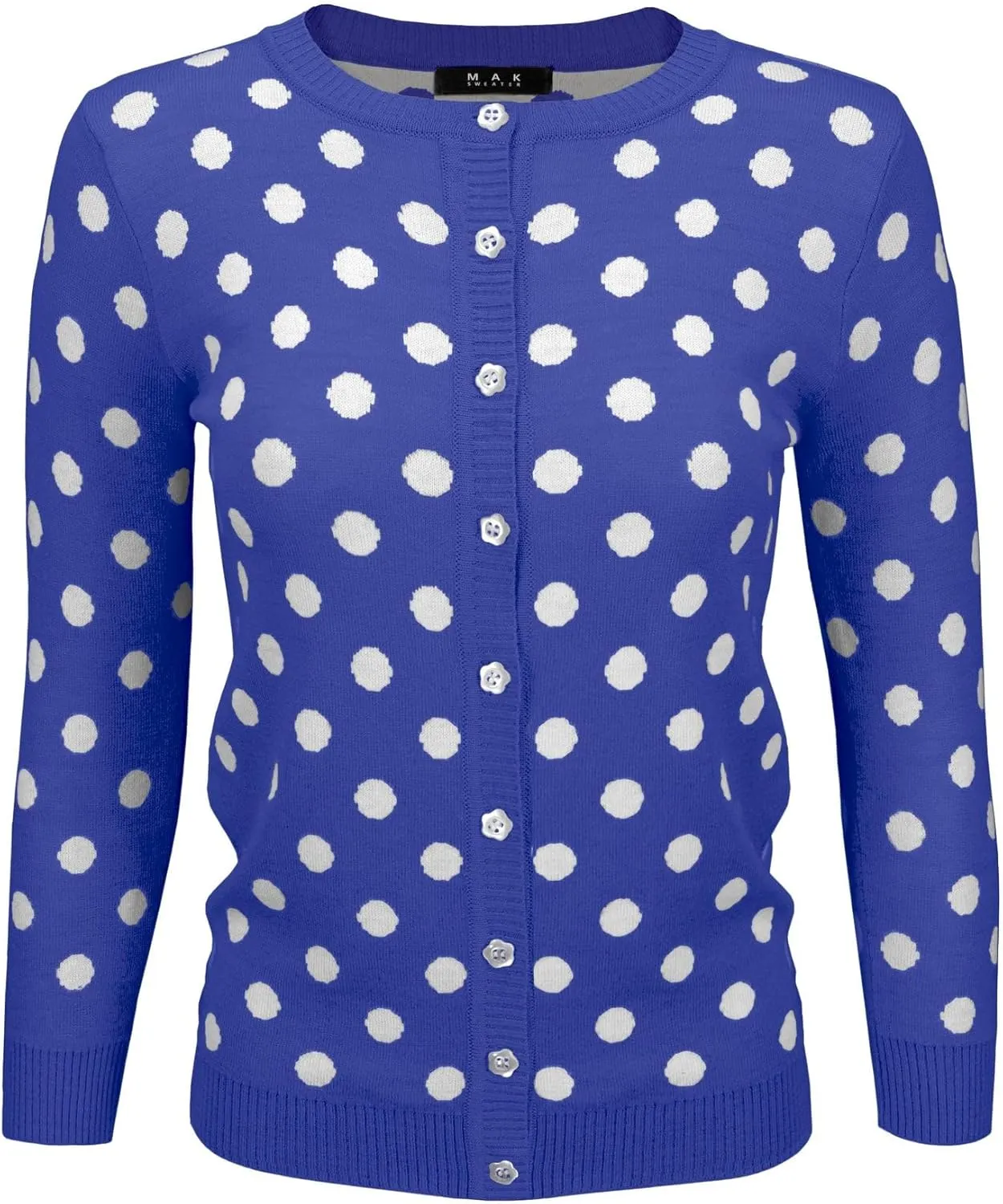 YEMAK Women's Polka Dot Cute Jacquard Crewneck Button Down Sweater Cardigan