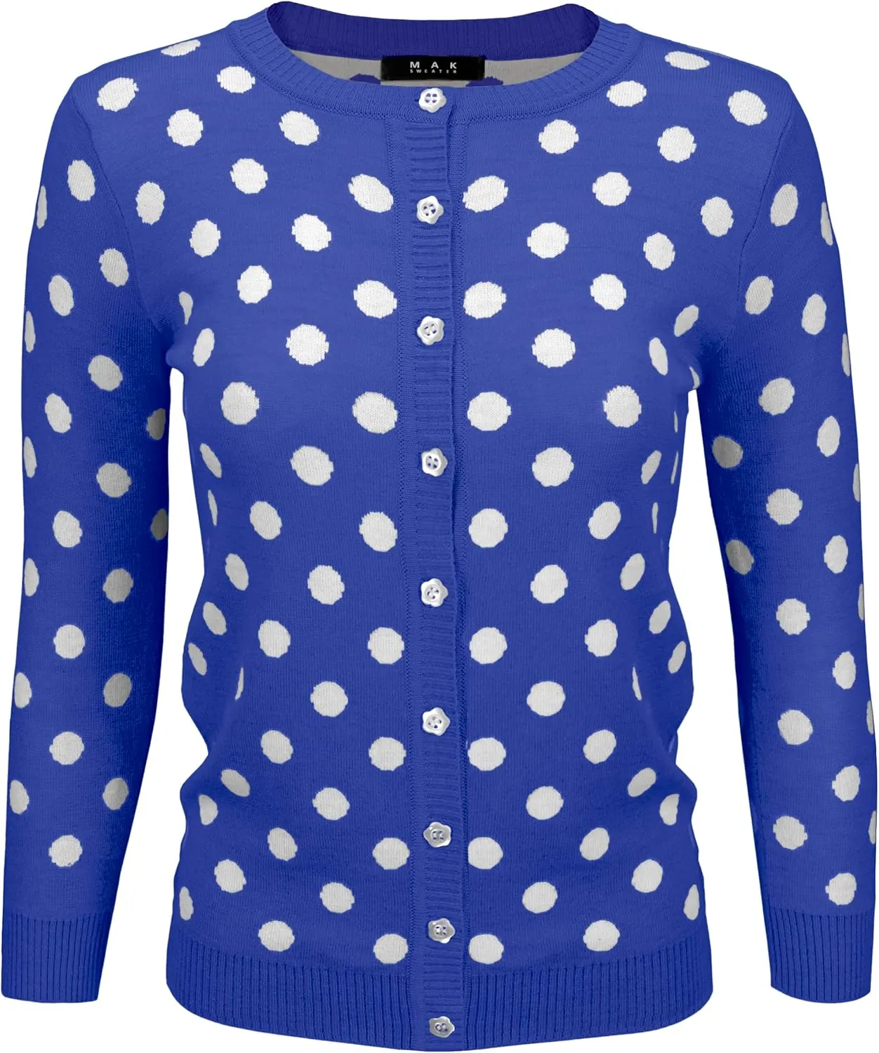 YEMAK Women's Polka Dot Cute Jacquard Crewneck Button Down Sweater Cardigan