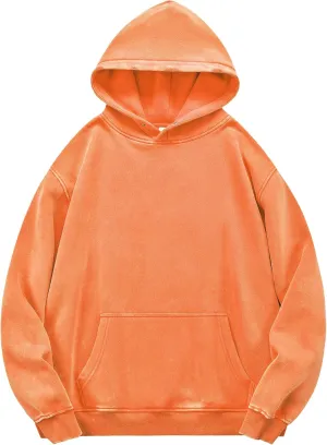 YND Womens Oversized Acid Wash Hoodie, Heavyweight Vintage Pullover, Fleece Cotton Sweatshirt for Couples, Unisex Streetwear