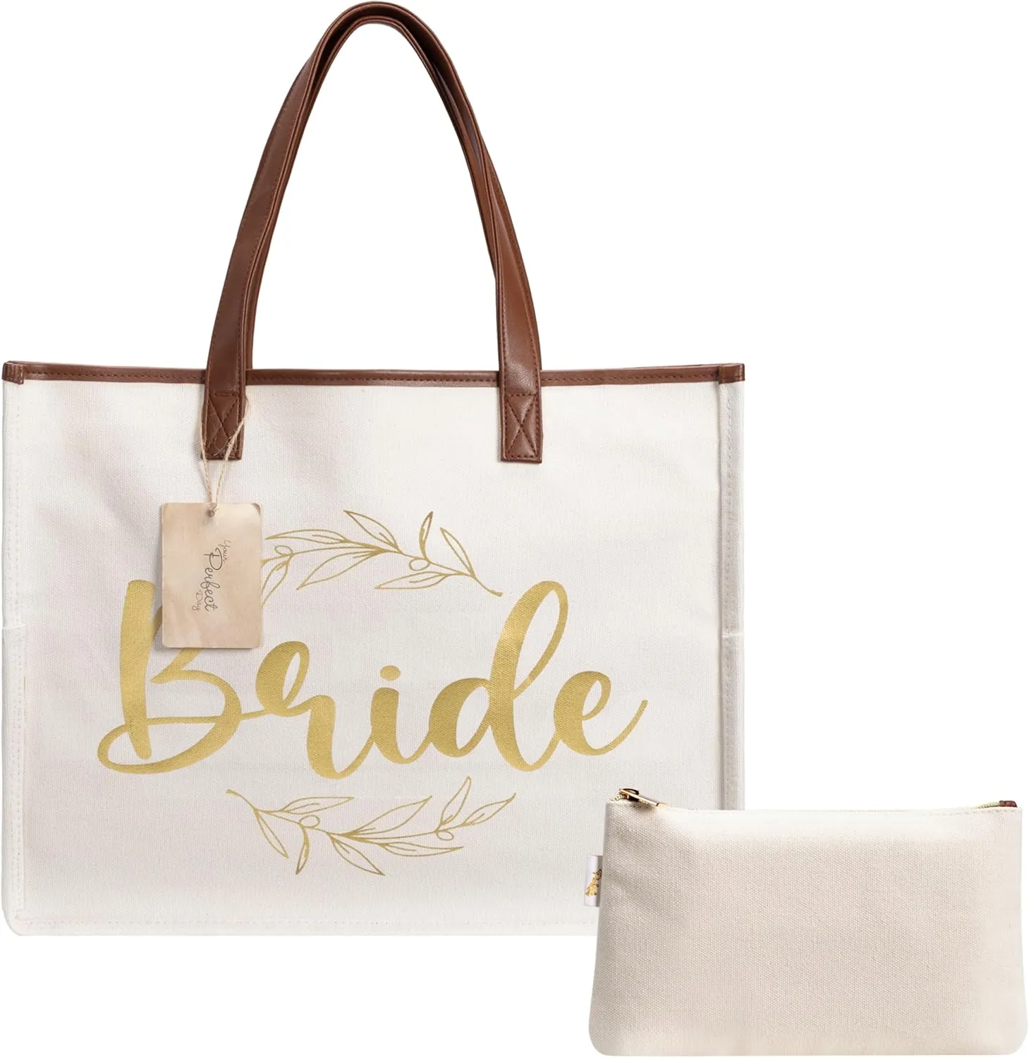 Your Perfect Day Bride Bag - Large Bridal Mrs Bag for Wedding & Honeymoon - With Zip Pocket and Bonus Vanity Case