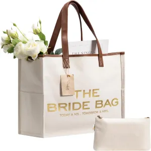 Your Perfect Day Bride Bag - Large Bridal Mrs Bag for Wedding & Honeymoon - With Zip Pocket and Bonus Vanity Case